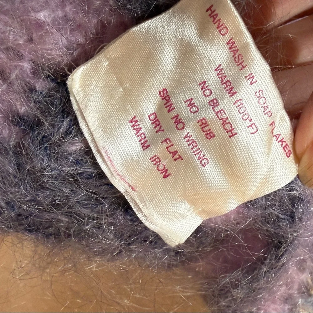 Mohair wool grandmacore Lavender Grey Crochet Ireland Cardigan Sweater - Picture 9 of 16